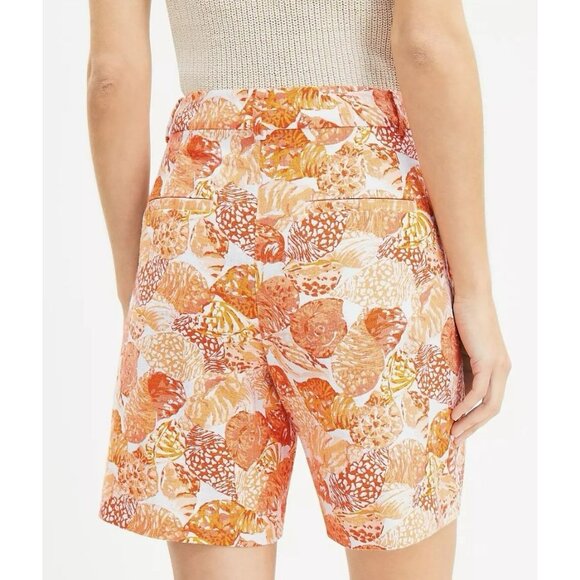 NWT Wmns LOFT Linen Blend Orange White Novelty Seashell Print Peyton Shorts Sz 4 - Picture 3 of 10